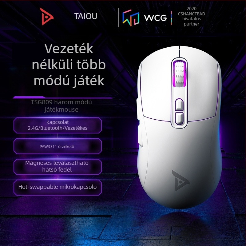 Titanium TSG809 Vezeték nélküli játék egér Bluetooth kettős móddal (2.4G + Bluetooth), újratölthető, DPI 10000, 7 gomb, USB interfész