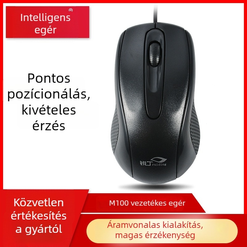 Ruiding M100 optikai USB vezetékes egér, 1000 DPI, 3 gomb, 1,5 m kábel