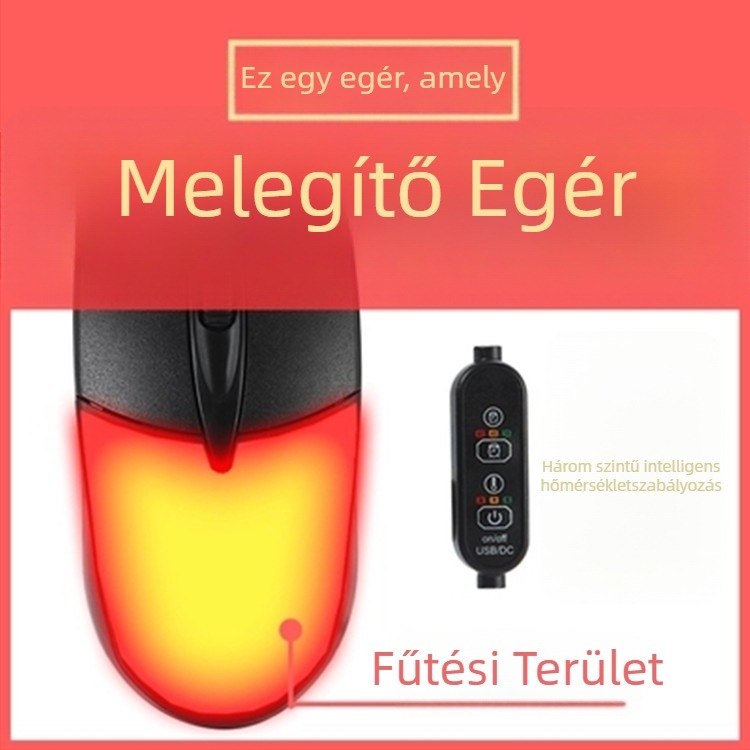Kábeles fűtéses egér háromfokozatú fűtéssel, 1200dpi optikai érzékelő, USB interfész, 3 gomb, 5 lépcsős felbontás