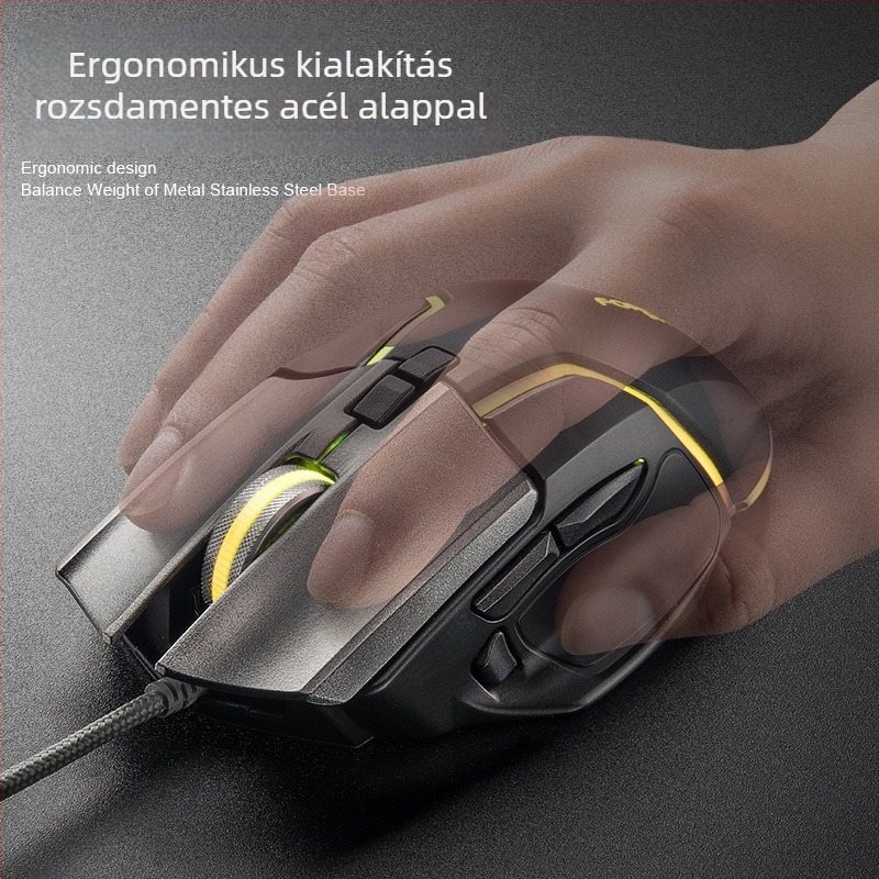 Y2 játékoptikai egér, 8 programozható gomb, 7200 DPI, hat szintű állítható felbontás, USB-kábeles kapcsolódás