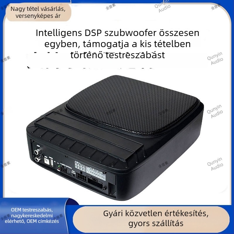 DSP autóhifi erősítő integrált mélynyomóval és alumínium ötvözet házzal, tömeg 2.95, feszültség 10-16V, SNR > 102 dB