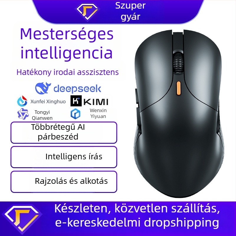 M5 AI hárommódú vezeték nélküli optikai egér, 4000 DPI, 6 gomb, USB-vevő, 2.4G/Bluetooth, ergonómikus