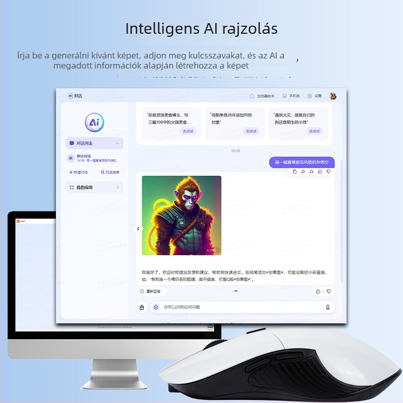 M5 AI hárommódú vezeték nélküli optikai egér, 4000 DPI, 6 gomb, USB-vevő, 2.4G/Bluetooth, ergonómikus
