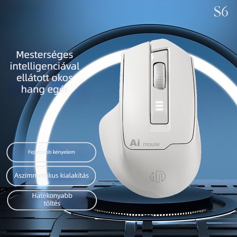 Hangalapú vezeték nélküli egér 1600dpi optikai érzékelővel, újratölthető, csendes működés, írás közbeni hangvezérlés, Bluetooth-duál üzemmód