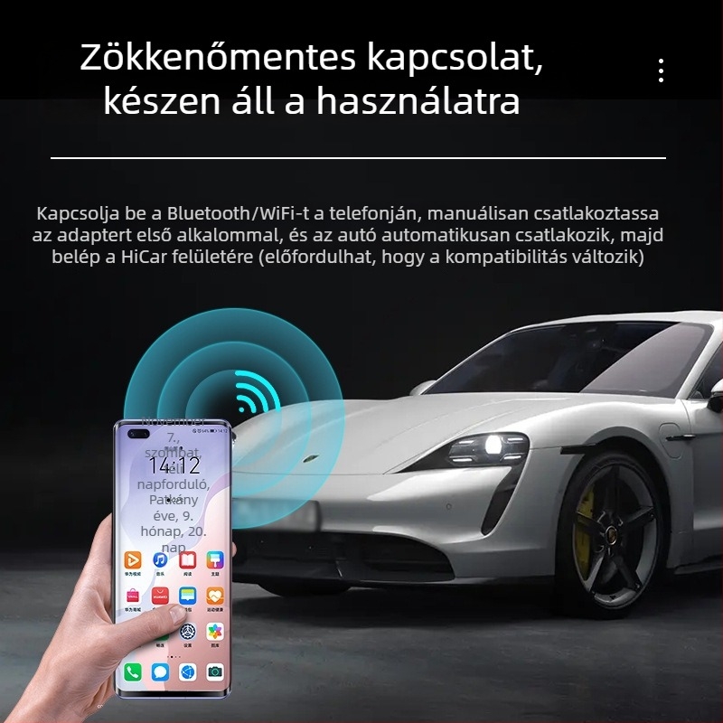 HiCar integrációval ellátott vezeték nélküli CarPlay adapter (Model Y3+, Junfu márka, 5.0V, 0.25W)