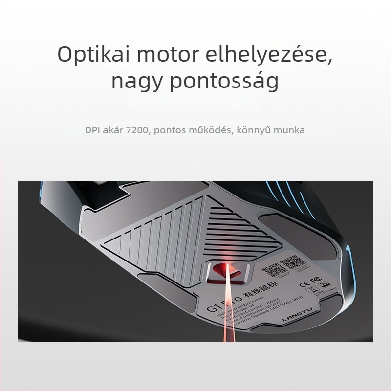 G1Pro vezetékes játékmouse, 7200 DPI, 8 gomb, USB, 1,5 m kábel, ergonómikus