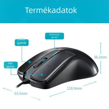 Rapoo N1162 optikai egér, USB-kábel, 1000dpi