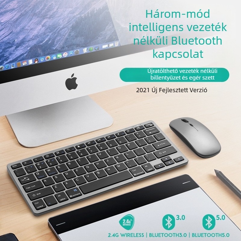Vezeték nélküli billentyűzet és egér készlet, 100 gomb, Bluetooth és 2.4G kettős módú, plug-and-play, ergonómikus