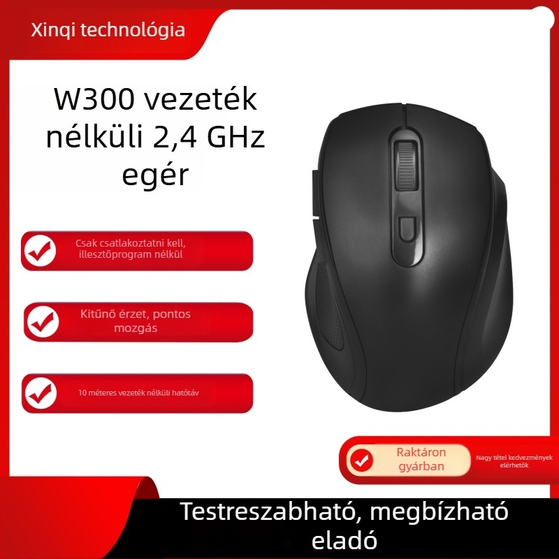 Optikai vezeték nélküli egér, 6 gomb, 1600 DPI, USB-vevő 2,4 GHz, 10 m hatótáv