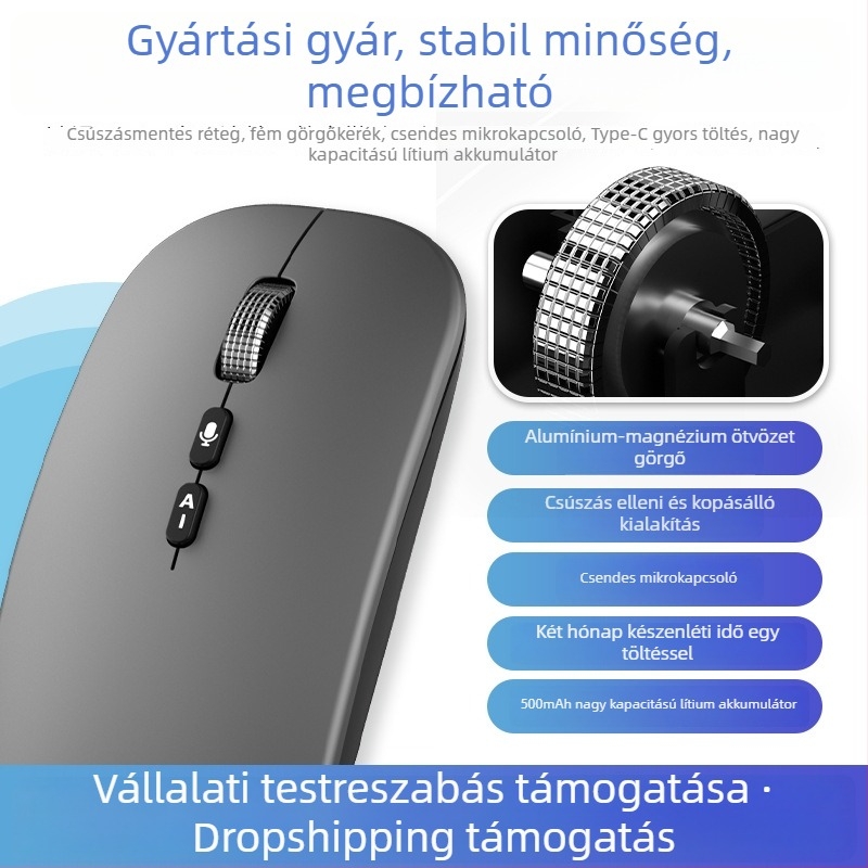 Dual-mode vezeték nélküli optikai egér Bluetooth és 2,4G-vel, 1600 DPI, 5 gomb, max. 10 m működési távolság