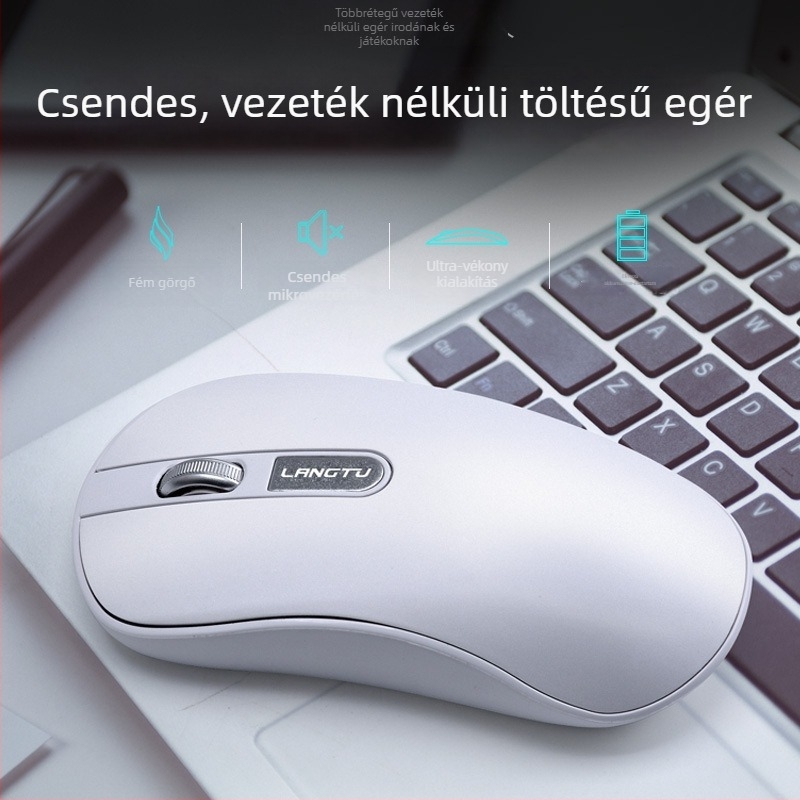 Néma vezeték nélküli egér, újratölthető, 1200 DPI, 2.4G USB, ergonikus kialakítás, Modell T2