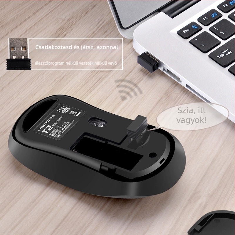 Néma vezeték nélküli egér, újratölthető, 1200 DPI, 2.4G USB, ergonikus kialakítás, Modell T2