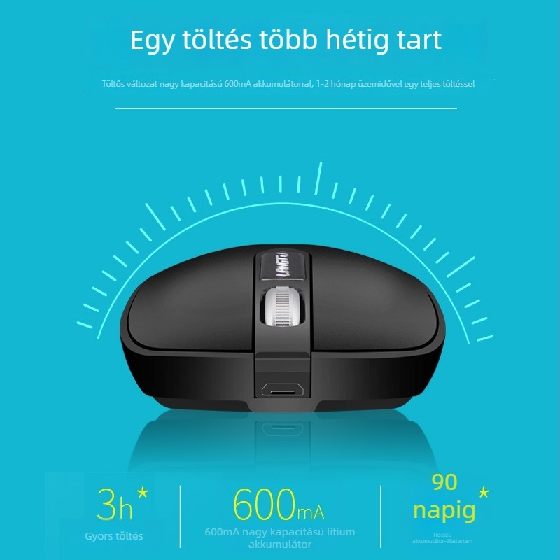 Néma vezeték nélküli egér, újratölthető, 1200 DPI, 2.4G USB, ergonikus kialakítás, Modell T2