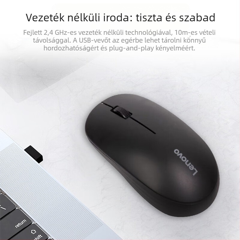 Lenovo vezeték nélküli egér M100, optikai 1200dpi szenzor, USB, 2,4 GHz, 2 gomb, érintéses görgő