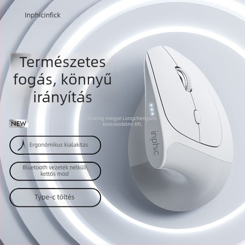 X9 ergonomikus függőleges vezeték nélküli egér Bluetooth és 2,4 GHz két üzemmóddal, csendes irodai egér
