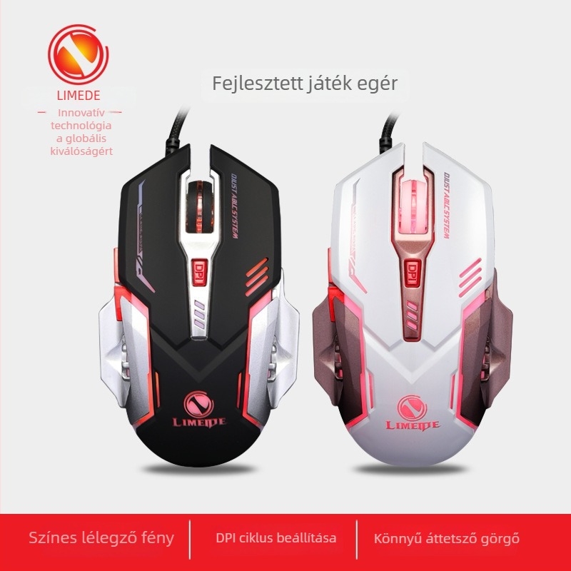 LIMEIDE Q7 USB optikai gaming egér asztali számítógéphez, 1200 DPI, 7 gomb, vezetékes, 1,5 m kábel