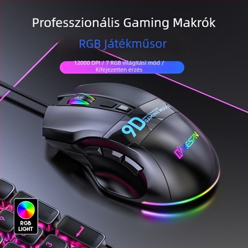 Gamer egér X10, 9 gomb, USB vezetékes, 12000 DPI, hat szintű DPI-állítás, ergonomikus kialakítás