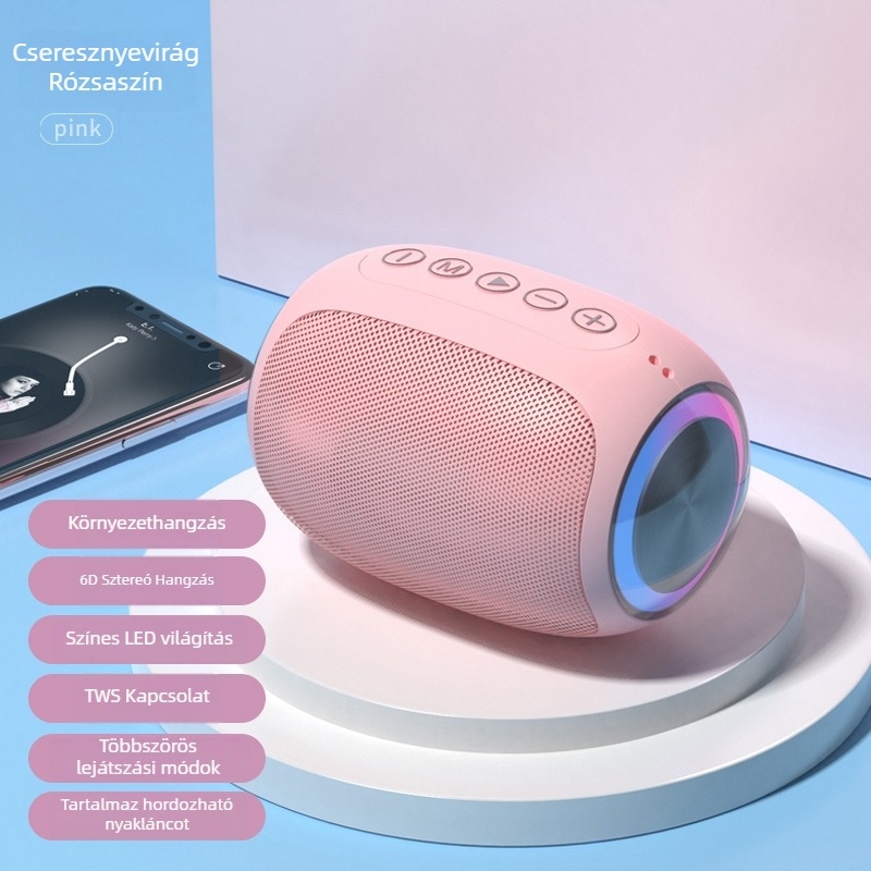 A66 Bluetooth hordozható hangszóró, kártyás lejátszás, 5W, Bluetooth 5.1, 40Hz-20kHz, IPx3