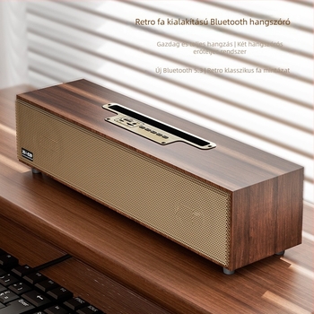 Fa borítású asztali Bluetooth hangprojektor kettős hangszóróval, 16W, BT 5.3, 100 Hz-20 kHz, hatótávolság 10 m