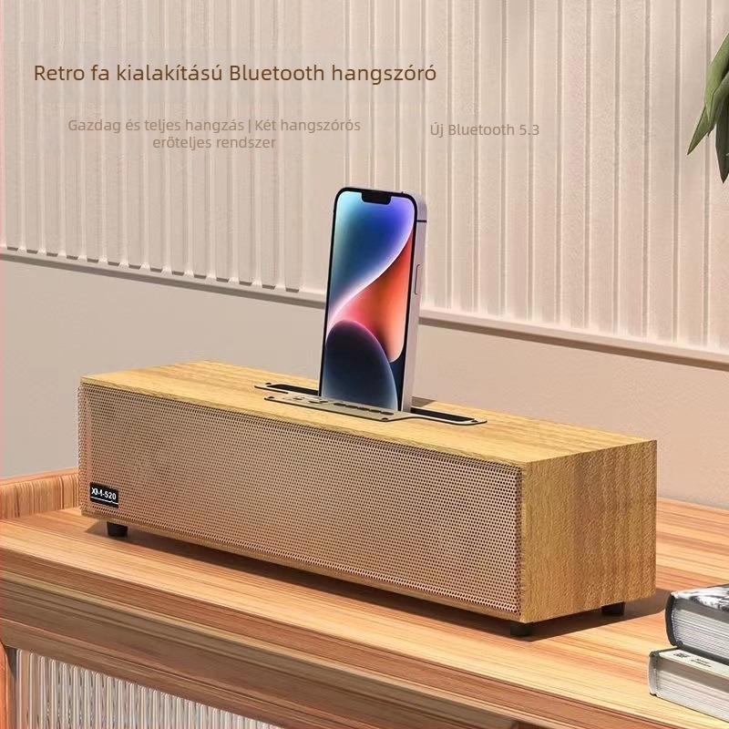Fa borítású asztali Bluetooth hangprojektor kettős hangszóróval, 16W, BT 5.3, 100 Hz-20 kHz, hatótávolság 10 m