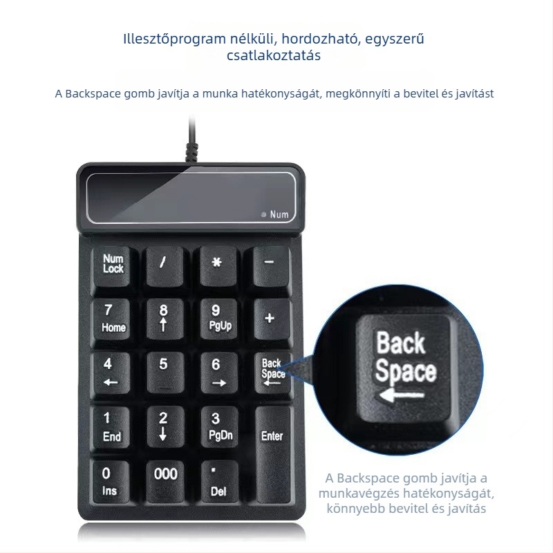 Vezetékes numerikus billentyűzet, 19 gomb, USB, lebegő mechanikus érzet, X-frame technológia, vízálló