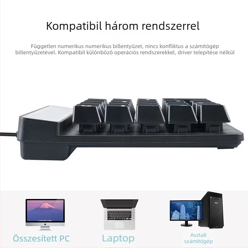 Vezetékes numerikus billentyűzet, 19 gomb, USB, lebegő mechanikus érzet, X-frame technológia, vízálló