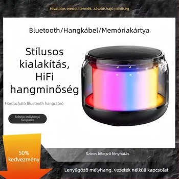 Üveg dizájnú Bluetooth hangszóró, több bemeneti lehetőség (Bluetooth/AUX/SD), 40 Hz–20 kHz, SNR ≥100 dB, IPX4, beépített 1200–2000 mAh akkumulátor