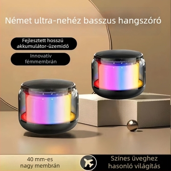 Üveg dizájnú Bluetooth hangszóró, több bemeneti lehetőség (Bluetooth/AUX/SD), 40 Hz–20 kHz, SNR ≥100 dB, IPX4, beépített 1200–2000 mAh akkumulátor