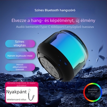 Üveg dizájnú Bluetooth hangszóró, több bemeneti lehetőség (Bluetooth/AUX/SD), 40 Hz–20 kHz, SNR ≥100 dB, IPX4, beépített 1200–2000 mAh akkumulátor