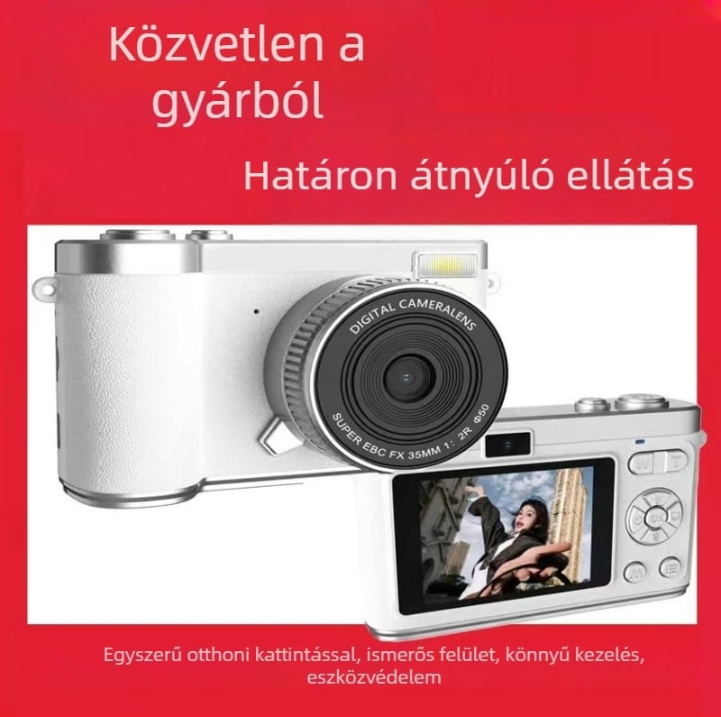 CCD-digitalis kamera kettős objektívvel, 8x optikai zoom, 2,4 hüvelykes LCD, 1080p felbontás, MicroSD-tároló, éjszakai felvétel