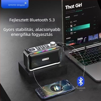 Qingyue S26 Bluetooth hangfal kettős Hi‑Fi meghajtókkal, 10W kimenet, beépített 2000–4000mAh akkumulátor, Bluetooth 5.3, 100Hz–20kHz, SNR ≥75dB
