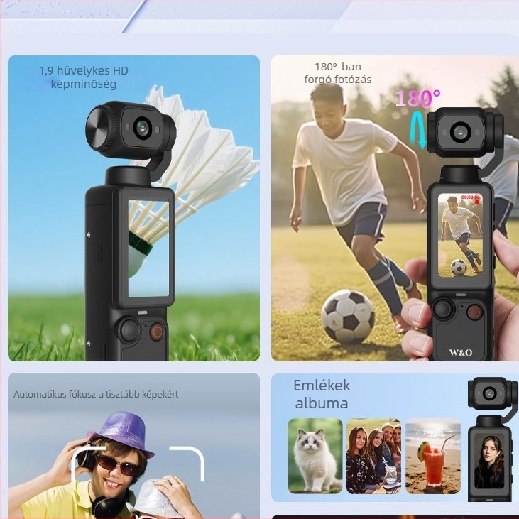Zsebméretű sportdigitális kamera gimbal-stabilizációval vlogoláshoz | 4K felvétel, 1,9 hüvelykes LCD, 2–3 órás akkumulátor, SD-kártya
