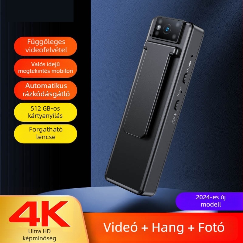 4K HD éjszakai látású kamera, vezeték nélküli Wi‑Fi-vel, telefonról nézhető, ultrahosszú készenléti idő, hatósági felhasználású felvevő