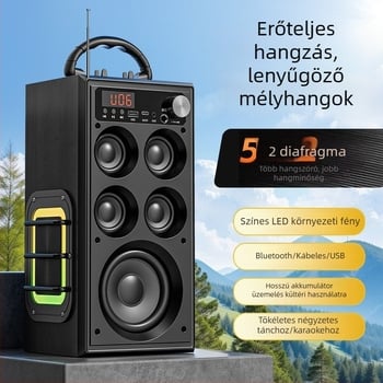 Nélküli sem Bluetooth hangszóró otthoni és kültéri használatra, 80W, 5-drajveres rendszer, beépített 2000–4000 mAh akkumulátor, Bluetooth 5.3, IPX3 vízálló