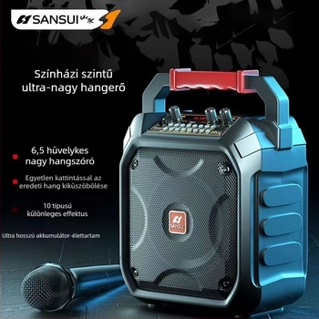 Hordozható Bluetooth karaoke hangszóró kültéren – 20W, beépített akkumulátor 2000–4000 mAh, Bluetooth 5.0, 100 Hz–20 kHz, SNR ≥85 dB