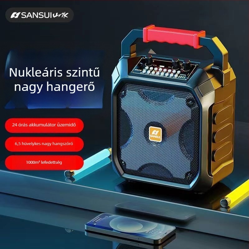 Hordozható Bluetooth karaoke hangszóró kültéren – 20W, beépített akkumulátor 2000–4000 mAh, Bluetooth 5.0, 100 Hz–20 kHz, SNR ≥85 dB