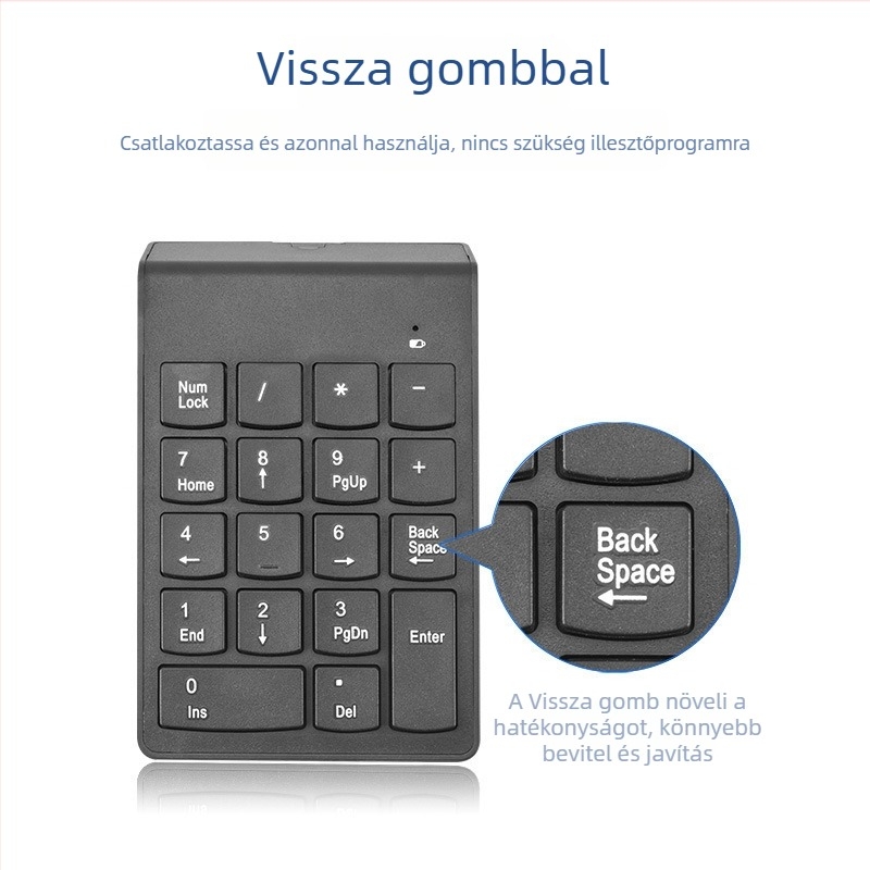 Vezeték nélküli 18-gombos digitális numerikus billentyűzet USB, vízálló mechanikus kialakítás