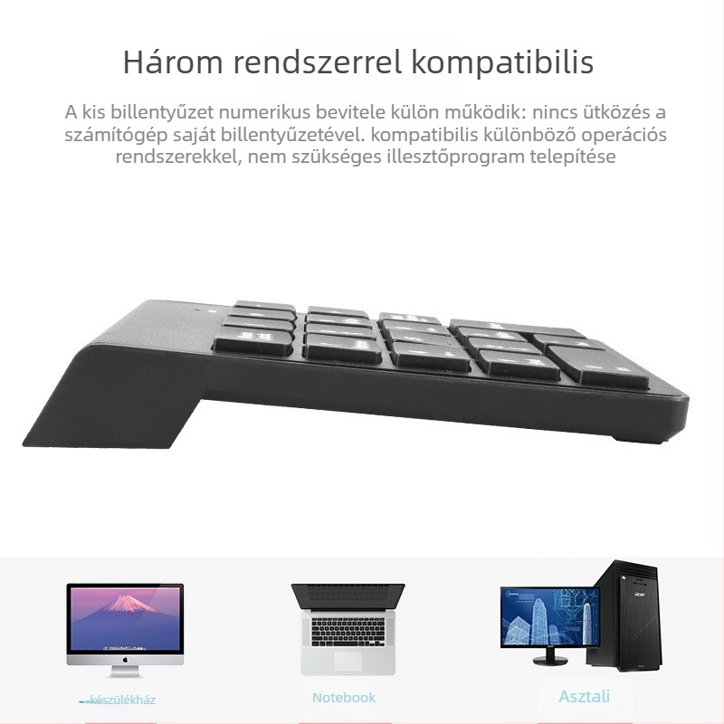 Vezeték nélküli 18-gombos digitális numerikus billentyűzet USB, vízálló mechanikus kialakítás