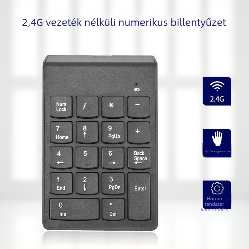 Vezeték nélküli 18-gombos digitális numerikus billentyűzet USB, vízálló mechanikus kialakítás