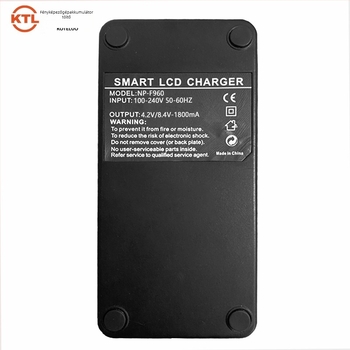 F960 kamera töltő, Canon, Sony, Samsung és mások kompatibilis; Li-Po akkumulátorok támogatása; ABS ház; kijelzővel