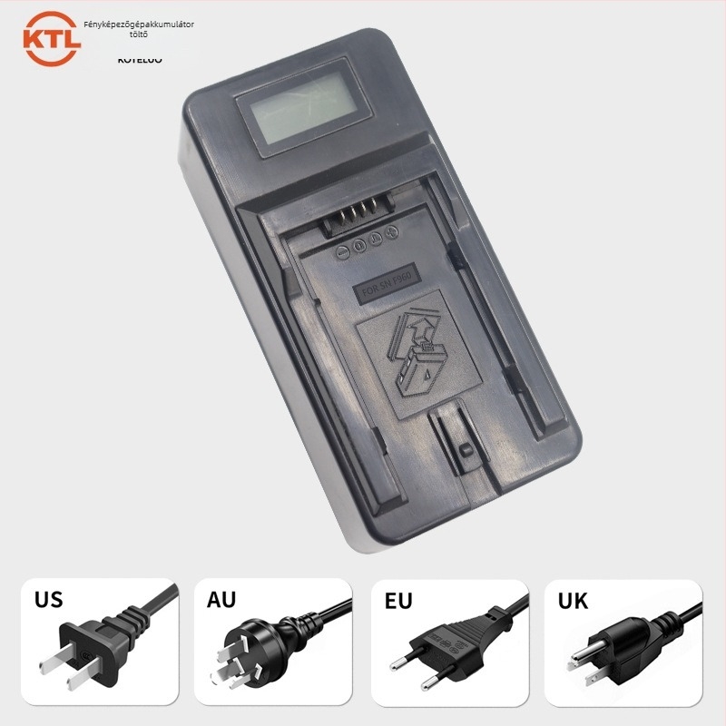 F960 kamera töltő, Canon, Sony, Samsung és mások kompatibilis; Li-Po akkumulátorok támogatása; ABS ház; kijelzővel