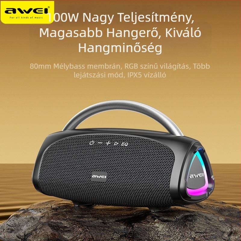 Awei KA39 Bluetooth hangszóró USB/TF kártya és 3,5 mm-es kábeles lejátszással, 2 hangszóró, 5W kimenet, Bluetooth 5.3, beépített 6000mAh akkumulátor