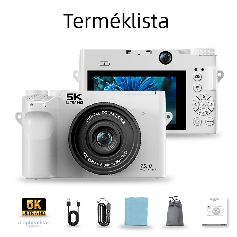 Tükör nélküli kamera elől- és hátlapi kamerával, 16MP CMOS szenzor 1/2.9, 18x optikai zoom periszkópos objektívvel, 5K/30fps videó, 3.0in LCD