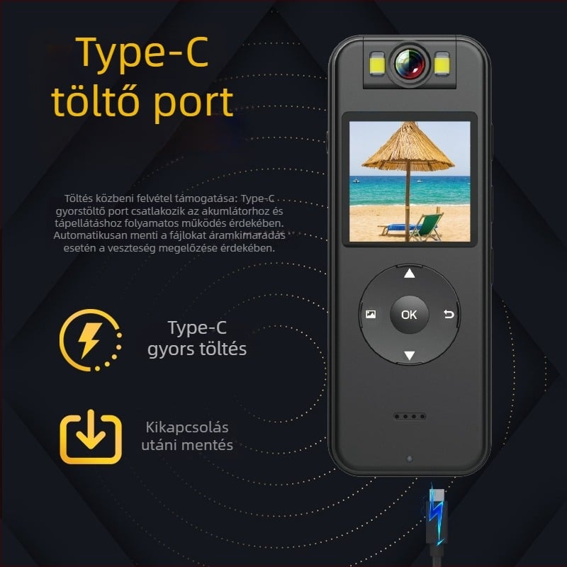 CS09 4K vezeték nélküli hordozható kamera sport és rendvédelmi felhasználásra éjjellátással, microSD és WiFi