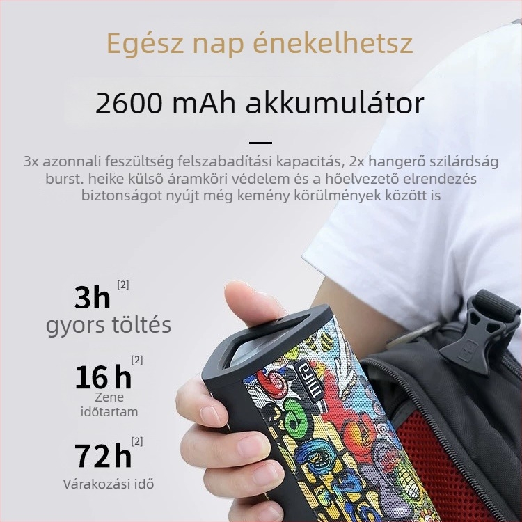 Mifa vezeték nélküli Bluetooth hangszóró, hordozható, microSD kártyaolvasóval, IPX7 vízálló, beépített 1200–2000 mAh akkumulátor, 100 Hz–20 kHz frekvencia-válasz, SNR ≥70 dB
