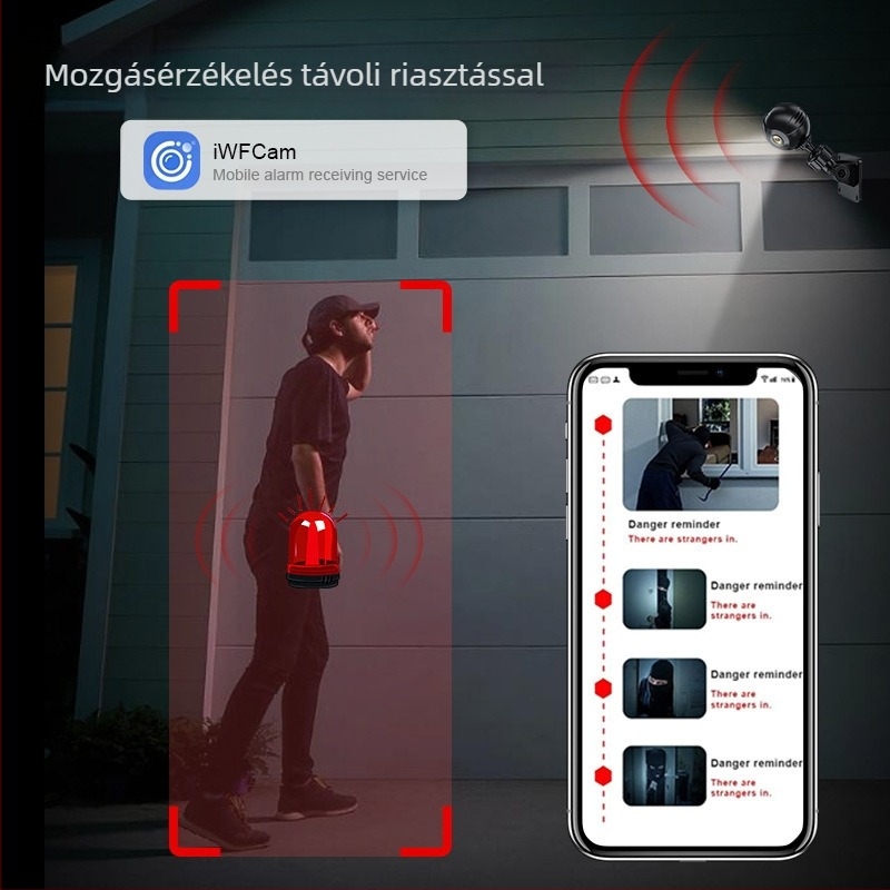 Vezeték nélküli otthoni megfigyelő kamera, kerek alak, HD videó, infravörös éjszakai látás, TF-kártya tárhely