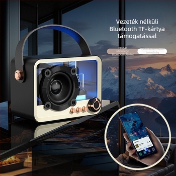 Hordozható Bluetooth hangfal beépített hangulatvilággal, 5W kimenet, BT 5.2, 100 Hz–20 kHz, SNR ≥85 dB, beépített 1200–2000 mAh akkumulátor