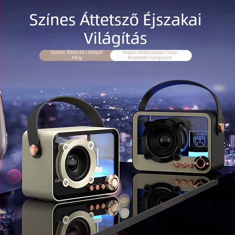 Hordozható Bluetooth hangfal beépített hangulatvilággal, 5W kimenet, BT 5.2, 100 Hz–20 kHz, SNR ≥85 dB, beépített 1200–2000 mAh akkumulátor