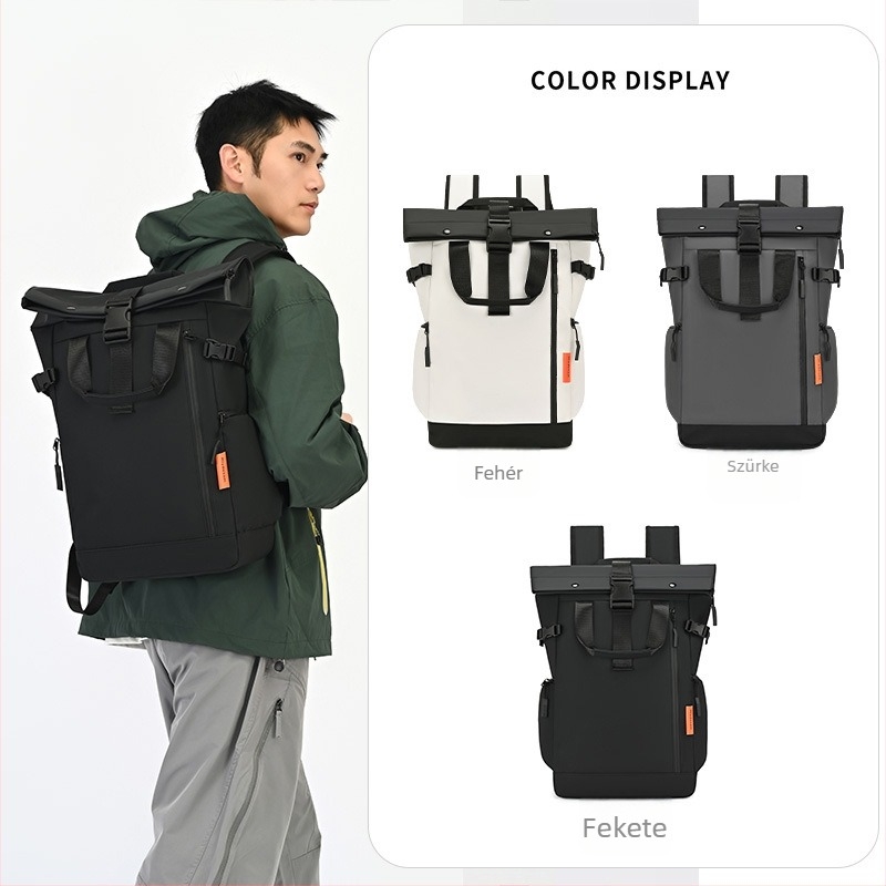 Roll-top hátizsák férfiaknak, 20–35L kapacitás, vízálló bevont anyag, 16 hüvelykes laptop kompatibilis, Üzleti elit stílus
