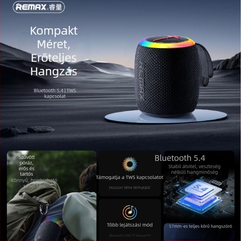 Vezeték nélküli kültéri hangszóró RGB LED világítással, Bluetooth 5.0, IPX7 vízálló, beépített akkumulátor 1000–1200 mAh, teljesítmény 7W